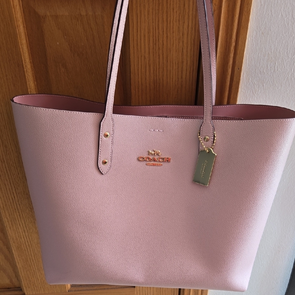 Coach Pink Leather Tote with Gold Emblem